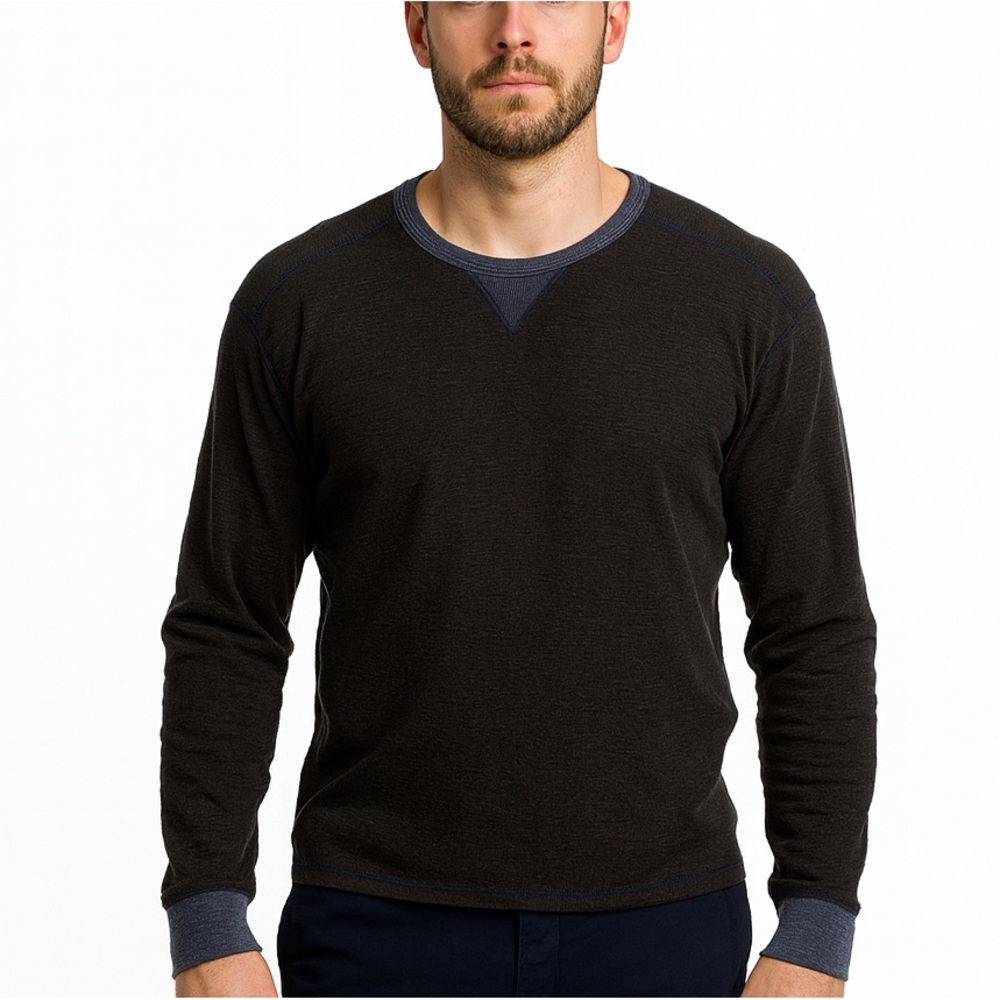 Tommy Bahama Denim Grey Waffle Knit Crew Knit Long Sleeved Pullover Sweater Lg